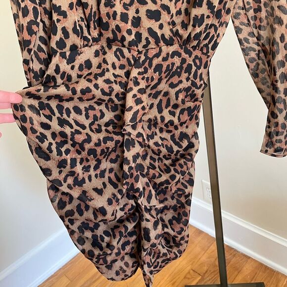 Zara Leopard Print Long Sleeve Ruched Wrap Mini Dress Size M Bodycon - Picture 5 of 7